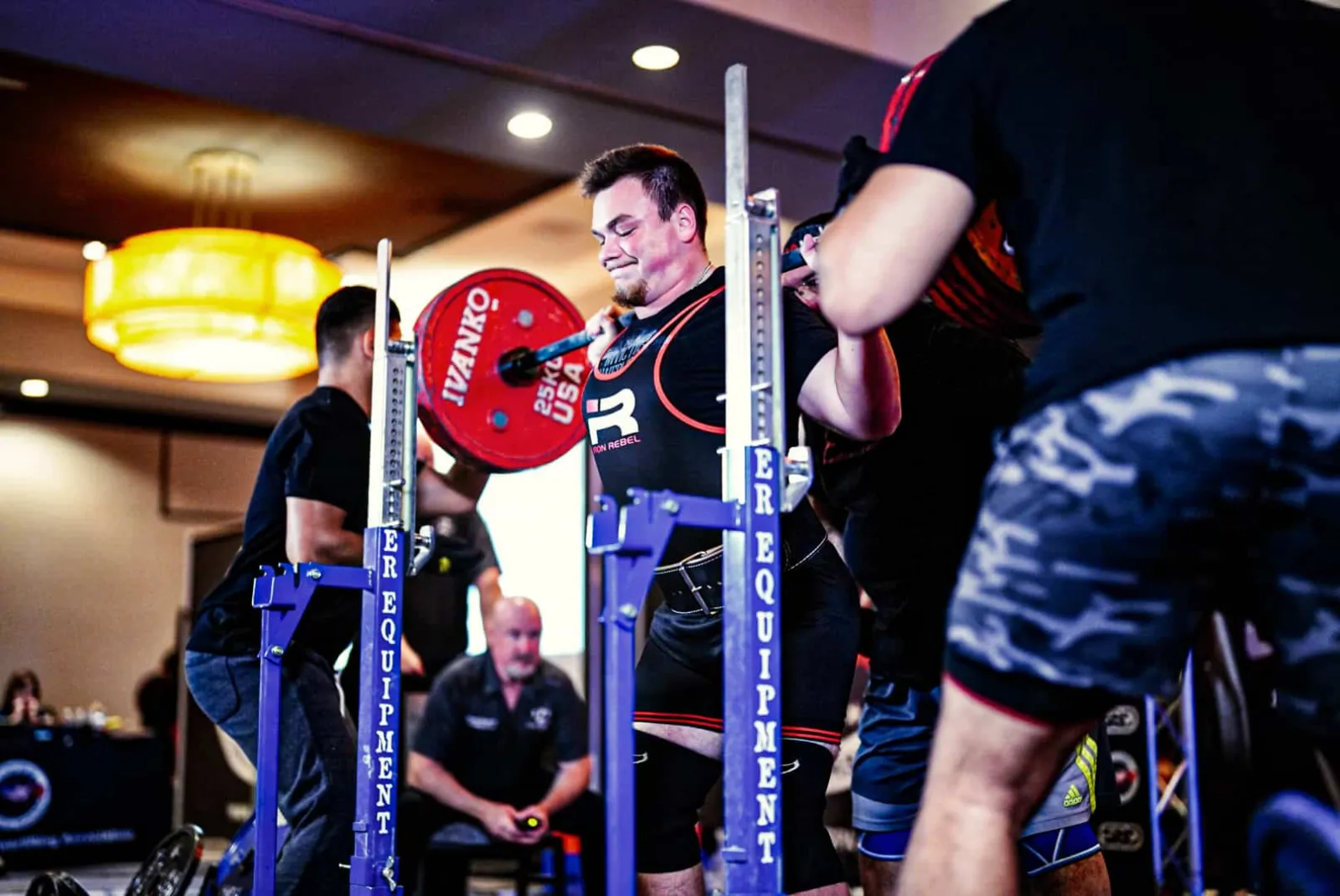 USPA powerlifting competition — squat with spotters